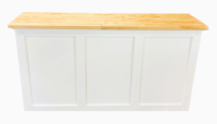 7FT White Wooden Bar with a light Wood countertop.